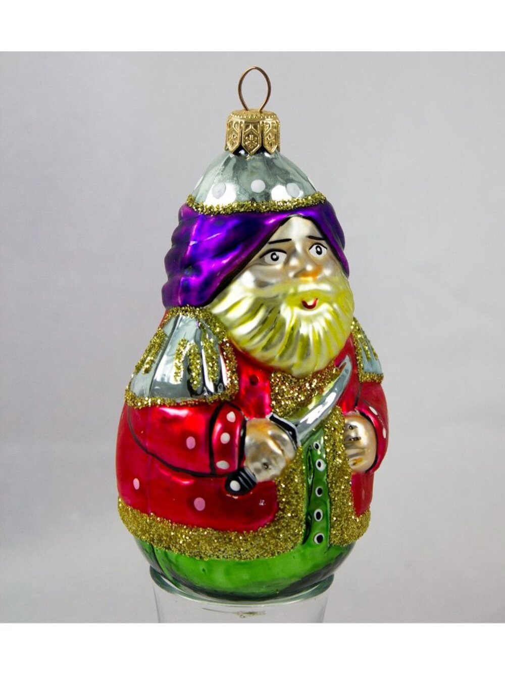 Hand Painted Arabian Man Swordsman Knight Glass Christmas Ornament Poland